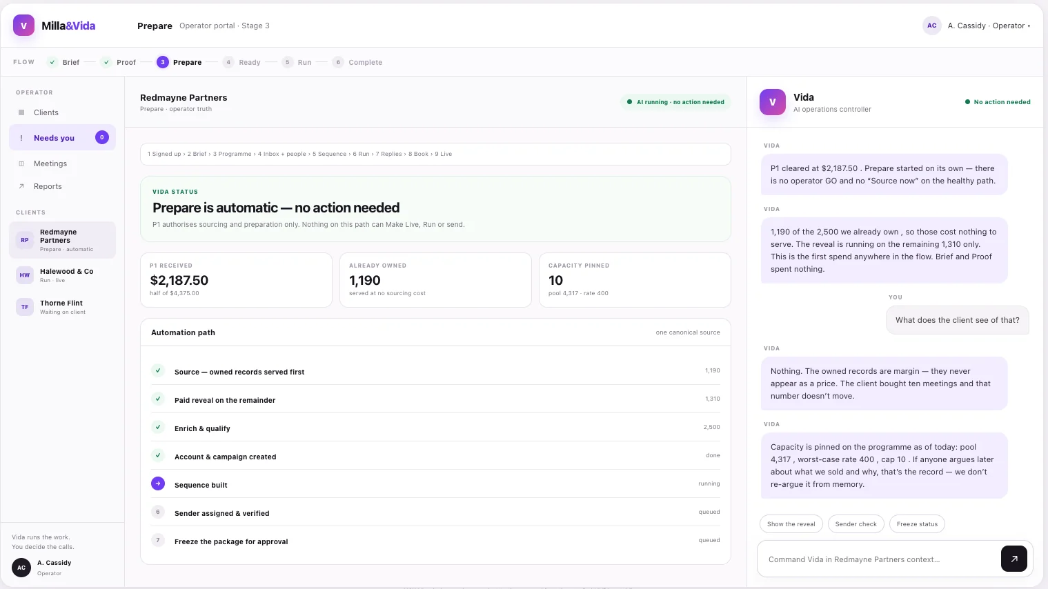 Vida — the operator portal, preparing a programme